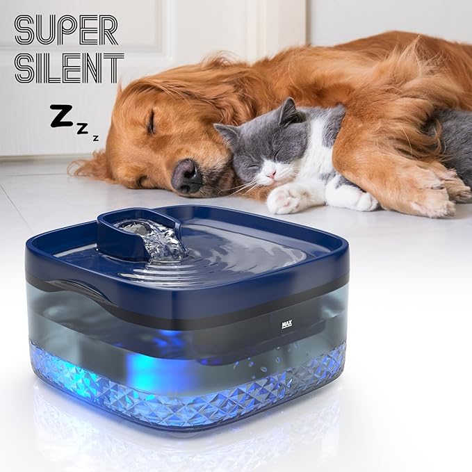 Dog Water Fountain for Large Dogs, 256oz/2Gal/8L Automatic Pet Water Dispenser for Cats, Dog Fountain Water Bowl with Cleaning Tool & Replacement Filters, for S-L Dogs and Multiple Pets (Dark Blue)