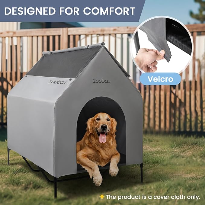 48” Durable Dog House Cover - Waterproof & UV-Resistant 600D Oxford Fabric Canopy for Outdoor Kennels - Fits 48"x37"x51" Houses - Protective Large Breed Shelter Top - COOL GREY