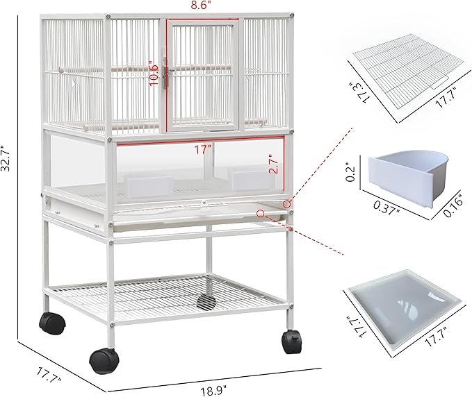 Large Bird Cage Parrot Cage 20x17.7x18.89 inch 1.7ft Wrought Iron Breeding Flight Parakeet Cockatiel Lovebird Cage Side Nesting Doors with Removable Rolling Stand Stackable