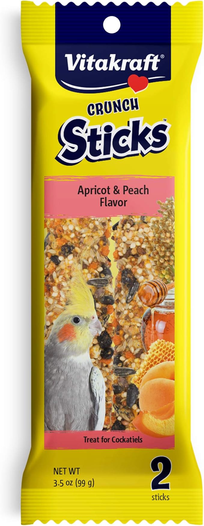 Vitakraft Crunch Sticks Cockatiel Treat - Apricot and Peach - Pet Bird Treat Toy, 3.5 oz