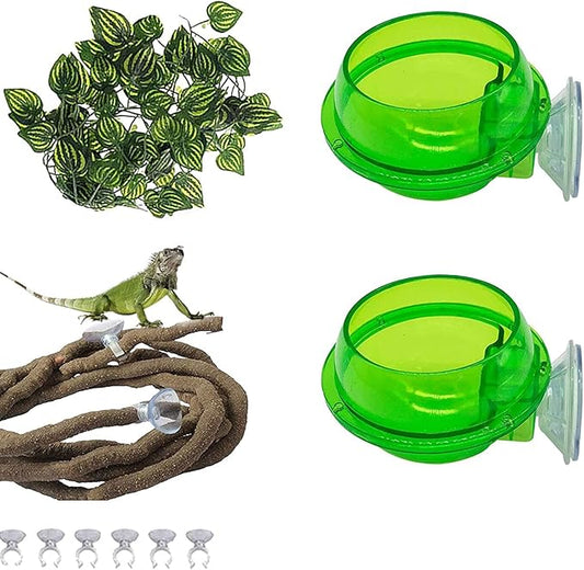 PINVNBY Reptile Suction Cup Feeder,Chameleon Feeding Food Bowl,Translucent Anti Escape Worm Live Fodder Container,Pet Ledge Water Dish Supplies for Lizard Gecko Bearded Dragon(4 Pcs)