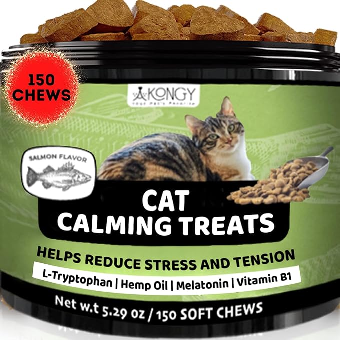 150 Hemp Cat Calming Treats with Cat Melatonin - Natural Cat Supplements for Cat Anxiety Relief, Cat Sedativ for Grooming and Travel - Calming Chews for Cat Stress Relief Cat Calming Products