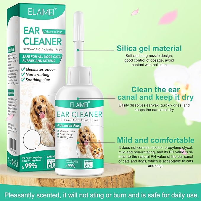 Dog Ear Cleaner, Dog Ear Care Liquid, Dog and Cat Ear Cleaner to Eliminates Ear Odour, Dirt and Debris Pet Ear Cleaner Solution