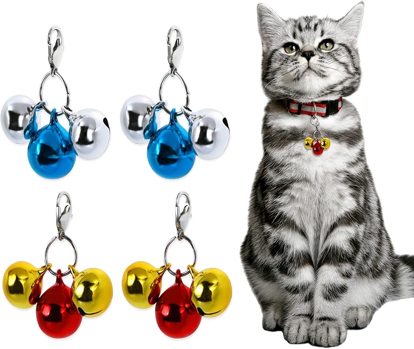 12 Bells Cat Dog Collar Bells, 4 Sets Jingle Bell for Cat Collar Dog Collar Charms Colourful Small Bells with Clasps Pet Collar Accessories Festival Party DIY Decoration (12 Bells)