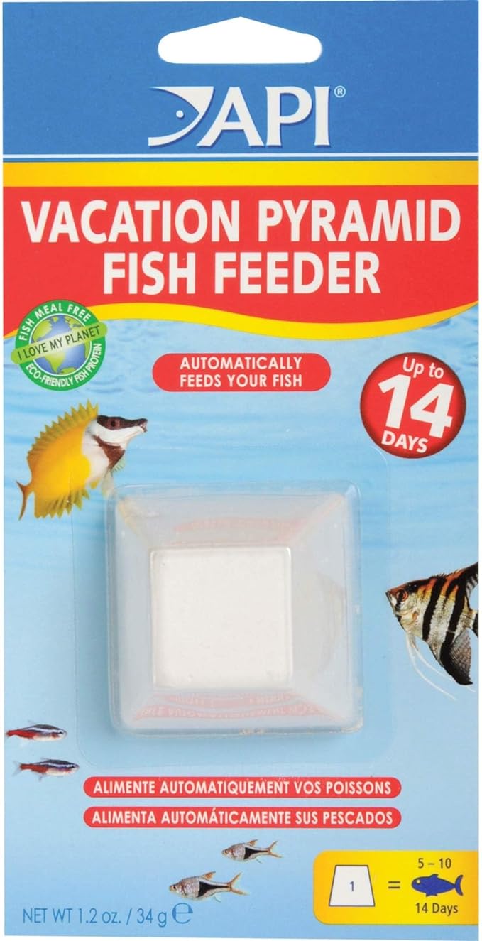 API VACATION PYRAMID FISH FEEDER 14-Day 1.2-Ounce Automatic Fish Feeder, Whites & Tans