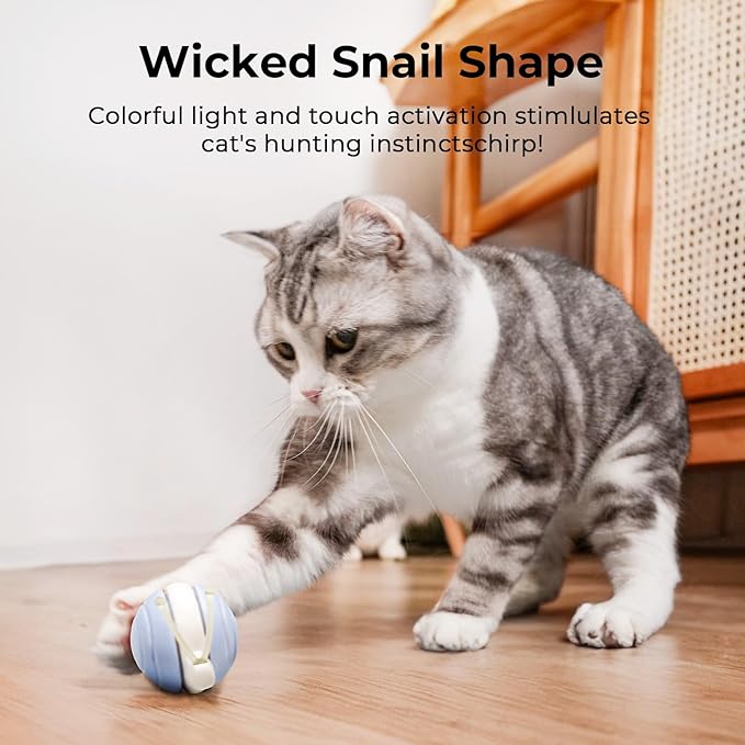 Cheerble Interactive Cat Toy for Indoor Cats, Wicked Snail, [2024 Upgraded] Kitten Toys, Automatic Cat Toy with LED Lights, DC Rechargeable Moving Cat Toy, Smart Sensing Electric Cat Toy (Blue)