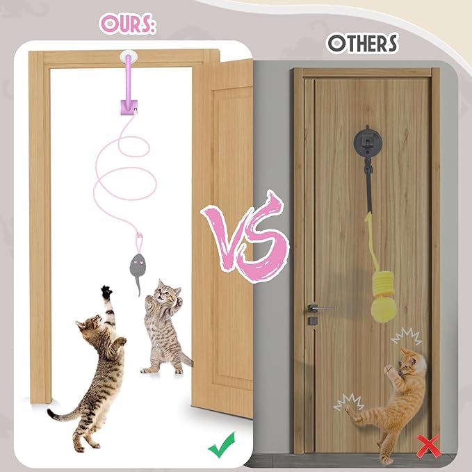 Cat Toy Interactive for Indoor Cats, Smart USB Rechargeable Door Hanging Automatic Retractable Kitten Toys, Teaser Electronic Self Play Feather Cat String Toys Attached with 3 Catnip Mice Purple