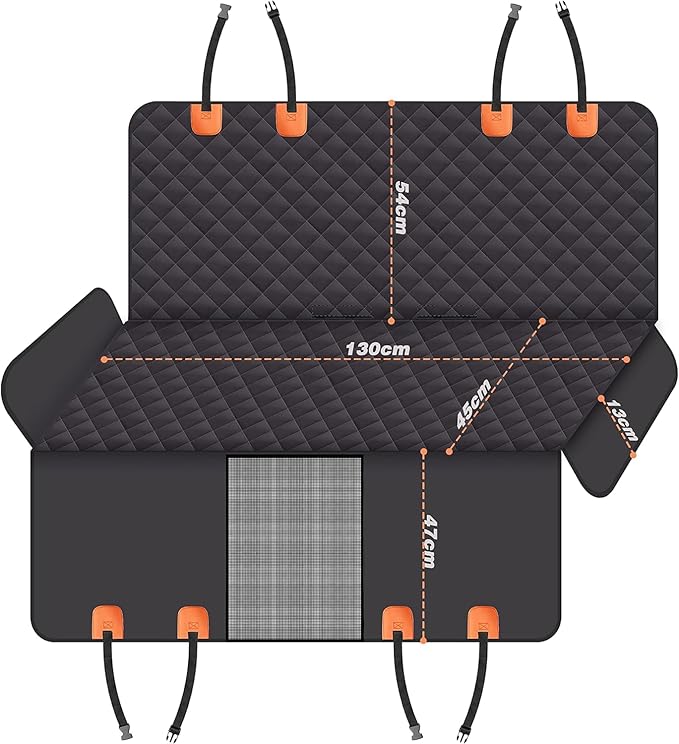 Dog Back Seat Cover Protector for Cars SUV and Trucks with Mesh Window, Scratchproof Nonslip and Waterproof Material Upgraded Version with Dog Leash(Black Orange)