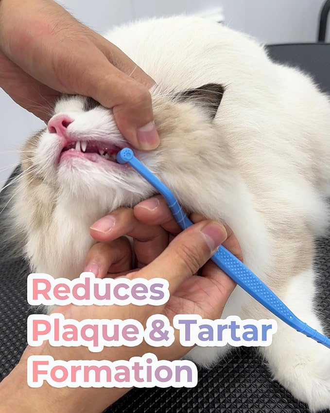 2 Pcs Dual Sided Cat Toothbrush with Micro Brush Head, Anti-Slip Curved Handle, Designed for Small Pets Eliminates Bad Breath and Reduces Plaque Tartar Formation