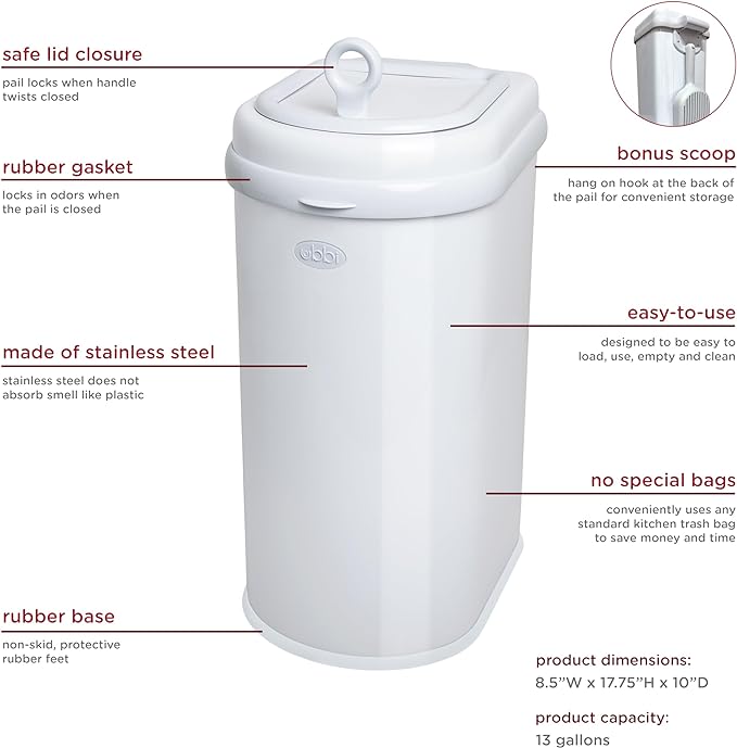 Ubbi Pet Waste Pail, Cat Litter Disposal System, Odor Locking, Chrome