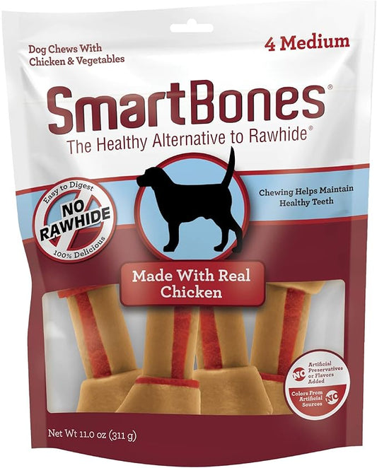 SmartBones Medium Chews, Treat Your Dog to a Rawhide-Free Chew Made with Real Meat and Vegetables, 4 Count