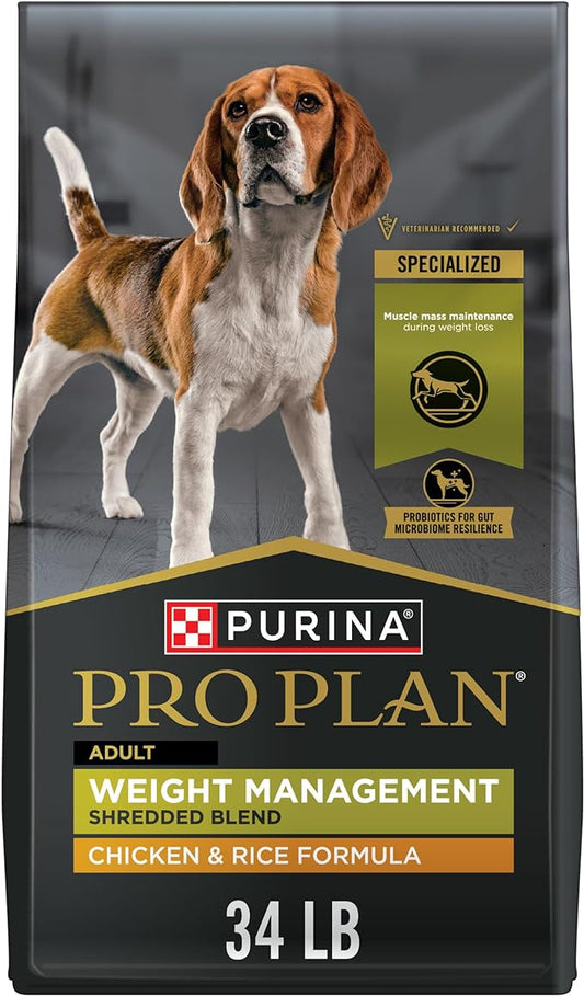 Purina Pro Plan Weight Management Dog Food, Shredded Blend Chicken & Rice Formula - 34 lb. Bag