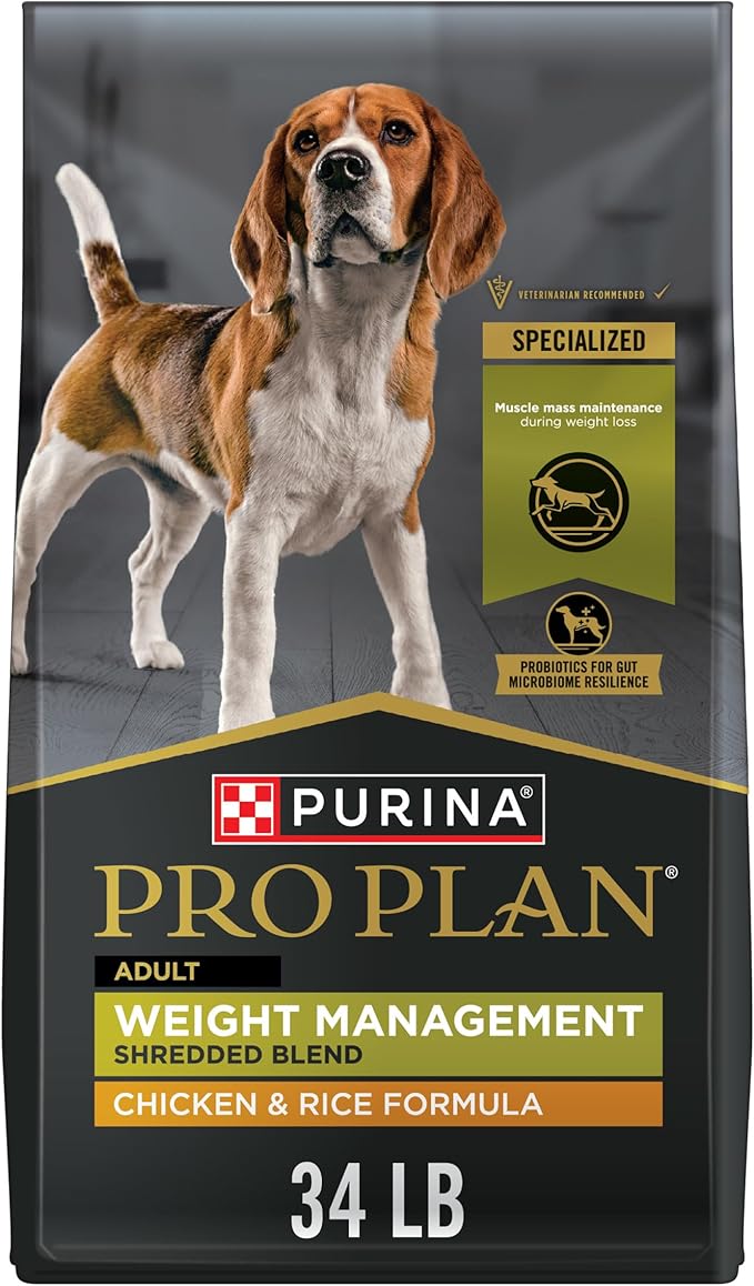 Purina Pro Plan Weight Management Dog Food, Shredded Blend Chicken & Rice Formula - 34 lb. Bag