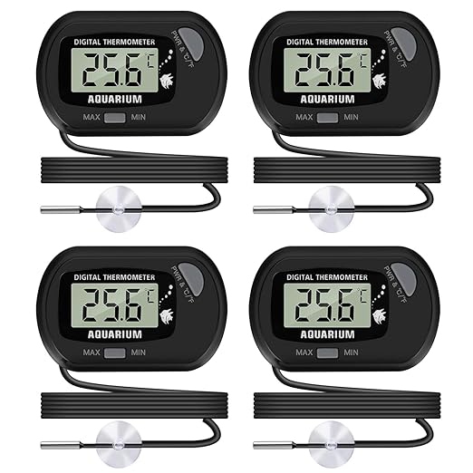 LCD Digital Aquarium Thermometer, Fish Tank Thermometer with Water-Resistant Sensor Probe and Suction Cup for Reptile, Turtle Incubators, Terrarium Water Thermometer (4)