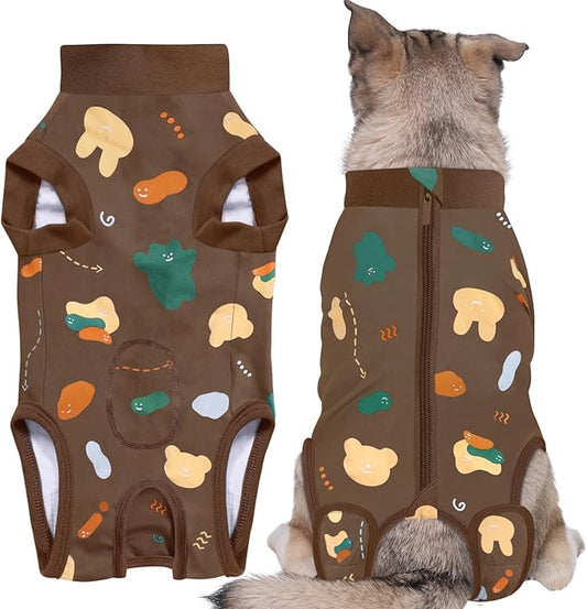 Recovery Suit for Dogs, Dog Surgery Recovery Suit with Zipper Closure Post Spay, Neuter, Abdominal Surgical Suit for Male Female Dogs Can Pee, Prevent Licking Dog Onesies, Brown Bear, XL