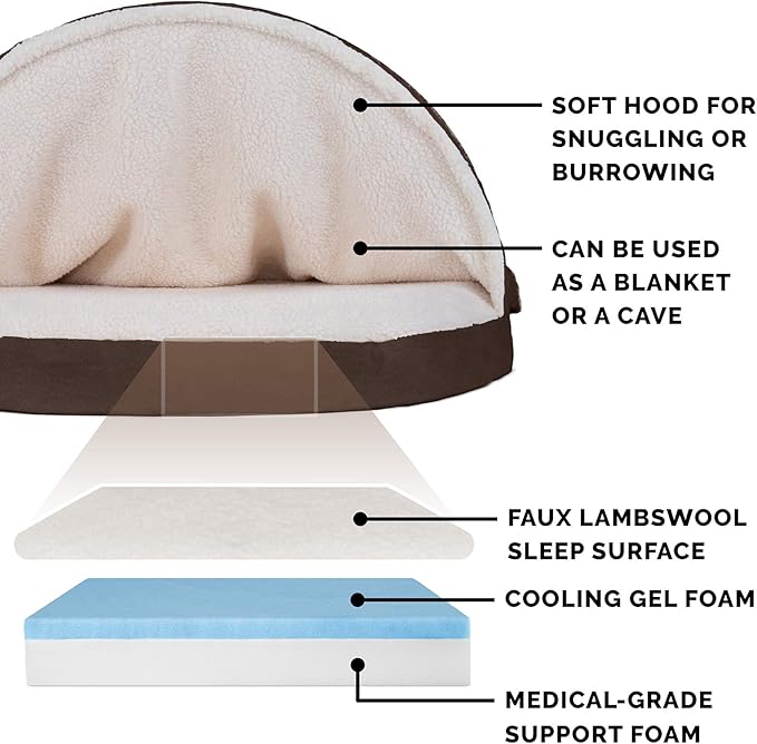 Furhaven 44" Round Cooling Gel Dog Bed for Large Dogs w/ Removable Washable Cover, For Dogs Up to 80 lbs - Sherpa & Suede Snuggery - Espresso, 44-inch