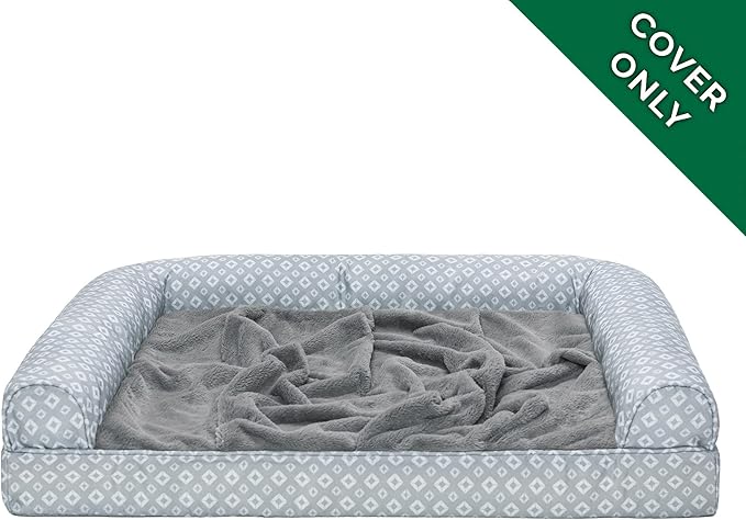 Furhaven Replacement Dog Bed Cover Plush & Diamond Print Nest Top Sofa-Style, Machine Washable - Gray, Jumbo (X-Large)