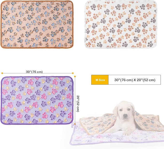 Dono 1 Pack 3 Dog Blankets for Small Dogs, Soft Fluffy Paw Print Pattern Fleece Pet Blanket Warm Sleep Mat, Puppy Kitten Blanket Doggy Mat for Dog Cat Kitten Doggy