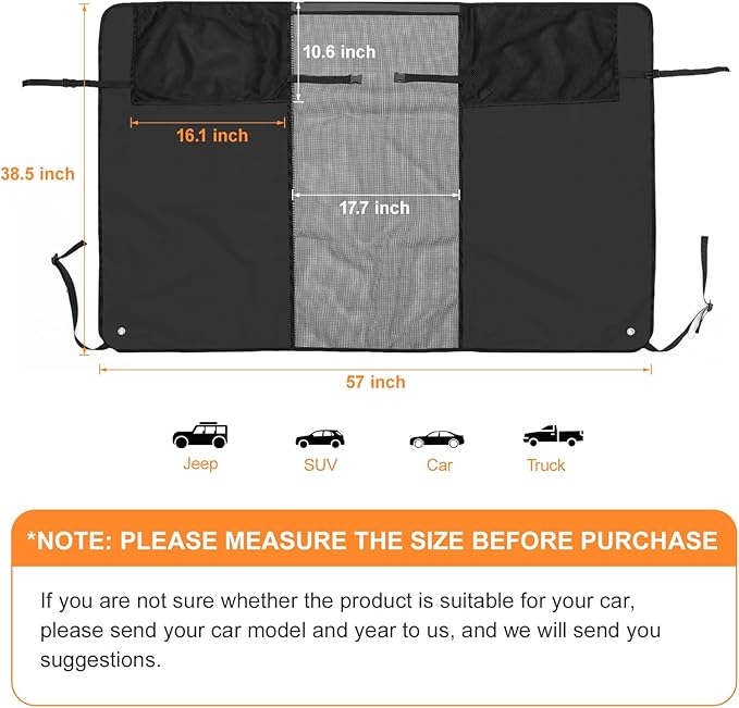 LOOBANI Upgraded Dog Car Barrier with Enhanced Visibility Mesh, 57" Wide - Fits Medium to Large SUVs & Cars, Dog Car Net with Adjustable Rope & Storage Bag for Safe Kids/Pet Travel