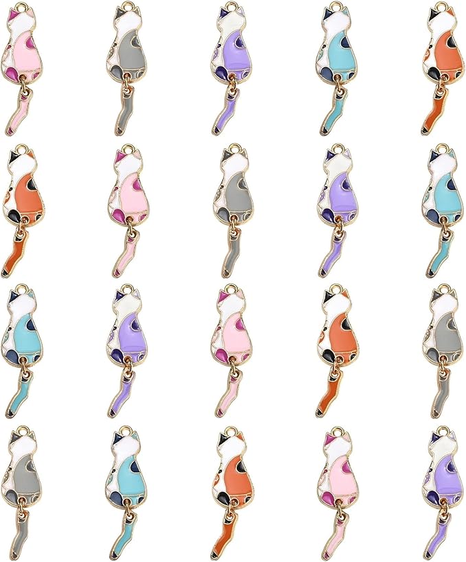 KitBeads 35pcs Mixed Colors Enamel Cat Charms Kawaii Animal Cartoon Kitten Charms Sitting Cat Pet Charms for Jewelry Making Bracelets Bulk