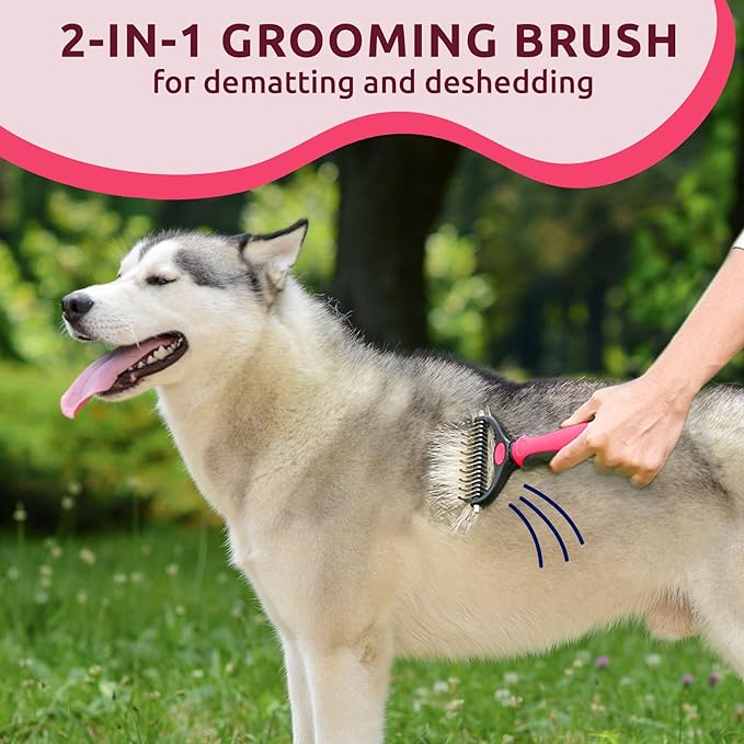 Pat Your Pet Deshedding Brush - Double-Sided Undercoat Rake for Dogs & Cats - Shedding Comb and Dematting Tool for Grooming, Extra Wide