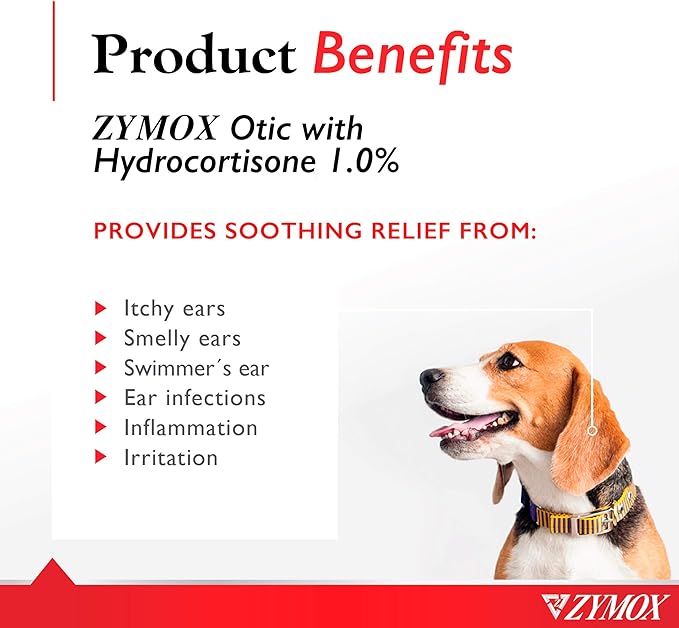 Zymox Otic Enzymatic Solution for Dogs and Cats to Soothe Ear Infections with 1% Hydrocortisone for Itch Relief, 4oz