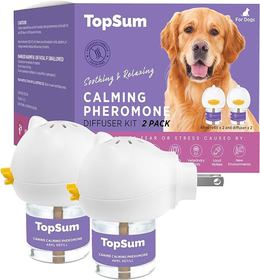 Pheromone Diffuser for Dogs: Premium Dog Calming Diffuser - Calming Pheromones for Dogs - Dog Appeasing Pheromone - Pet Calming Diffuser for Dog Anxiety Relief, 2 Pack (Purple)