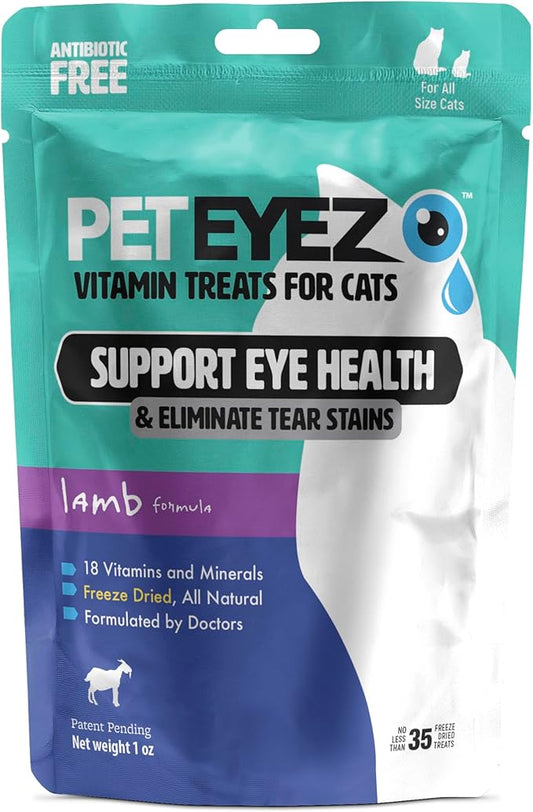 Pet Eyez Vitamin Treats for Cats - Tear Stain Remover - Eye Health Support - Reduces Itching & Allergies - Lamb Flavor - 1oz