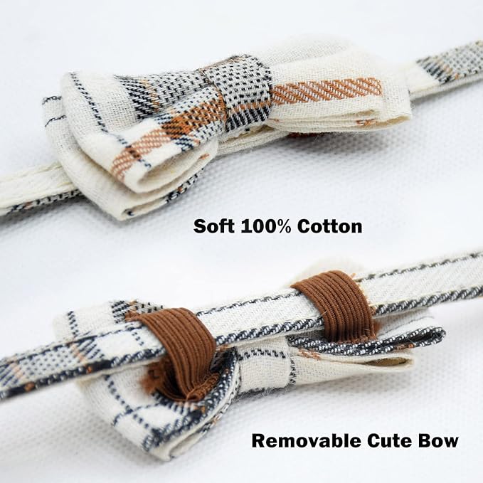 Cat Collar Breakaway with Bell and Bow Tie, Plaid Design Adjustable Safety Kitty Kitten Collars(6.8-10.8in) (White&Cream Color Plaid)