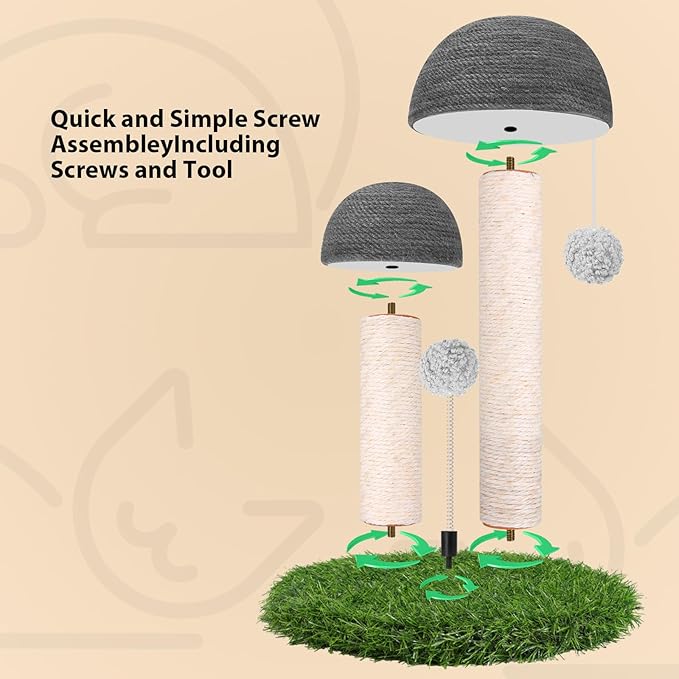 Odoland Cat Scratching Post Mushroom Natural Durable Sisal Board Scratcher for Kitty’s Health and Good Behavior, Furniture Scratch Deterrent Accessories for Cats Grey