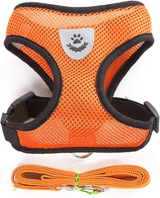 Summer cat Chest Harness and Leash, Anti-Escape Adjustable Soft mesh cat Leash and Chest Harness Set for All Types of Cats cat Vests (Size L, Orange)