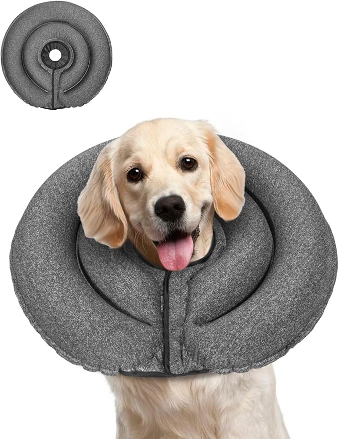 MIDOG Dog Cone Collar for Large Medium Dogs, Soft Inflatable Dog Cone Alternative After Surgery, Adjustable Protective Recovery Cone for Dogs and Cats-Alternative E Collar Does Not Block Vision-Gray,L