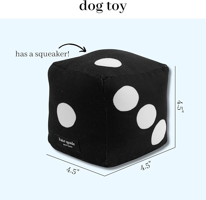 Kate Spade New York Dog Toy with Squeaker, Plush Dice Toy, Cute Dog Toy with Soft Durable Fabric, Pet Toy for Small Medium Large Breeds, Dice