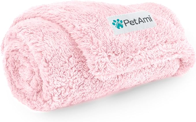 PetAmi Fluffy Waterproof Dog Blanket for Small Medium Dogs, Soft Warm Pet Sherpa Throw Pee Proof Couch Cover, Reversible Cat Puppy Bed Blanket Sofa Protector, Plush Washable Pad (Pink Blush, 24x32)