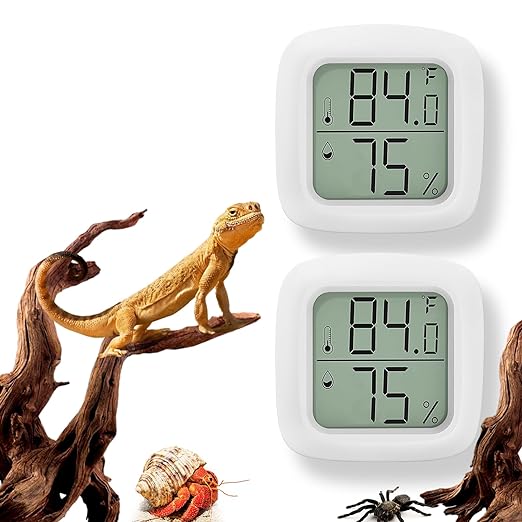 2 PCS Reptile Thermometer and Humidity Gauge for Reptile Tank with On-Off, Reptile Tank Accessories for Jumping Spider, Leopard Gecko, Hermit Crab, Gecko, Ball Python, Lizard
