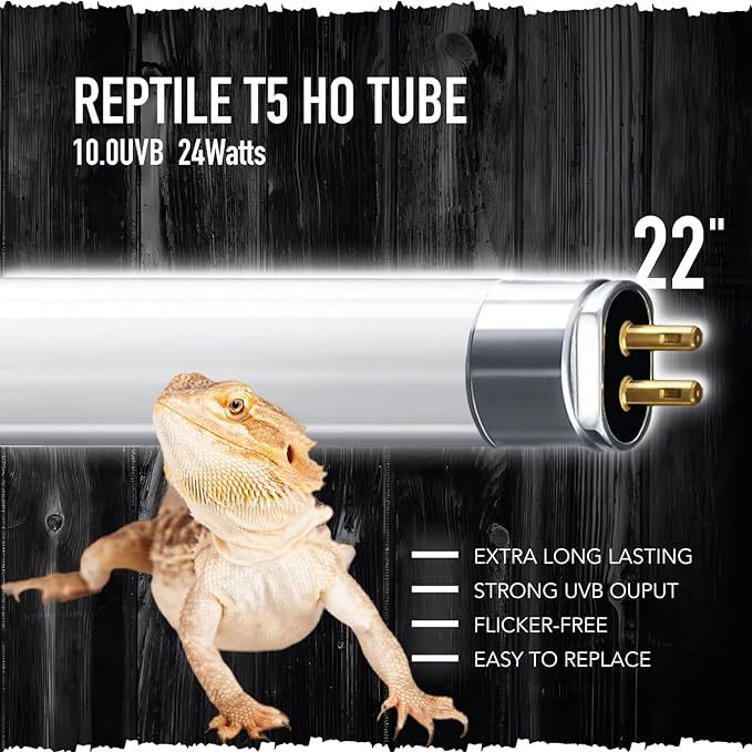 T5 Reptile UVB Light Tube, T5 UVB Tubes, 2-Pack 10.0 UVB 24W, for Desert-Dwelling Reptiles, Bearded Dragon UVB Light Lamp, Length 22''