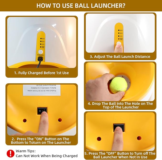 Automatic Dog Ball Thrower Launcher with 12 PCS Tennis Balls,Thrower Distance 10-30ft, Interactive Dog Fetch Machine Toy for Small Dogs (Yellow dog ball launcher)