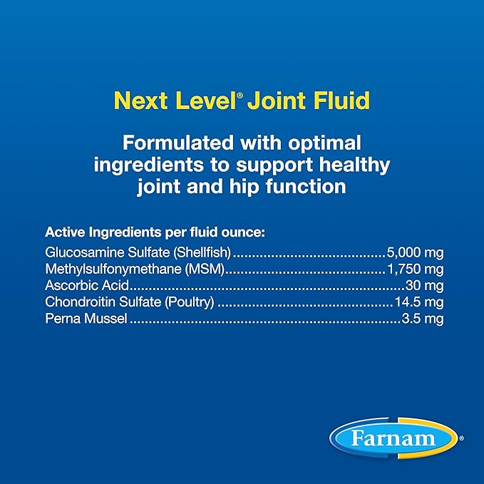 Farnam Next Level Joint Fluid Supplement for horses and dogs, Helps maintain connective tissue to ease joint stiffness due to daily activity, 16 ounces, 16 day supply