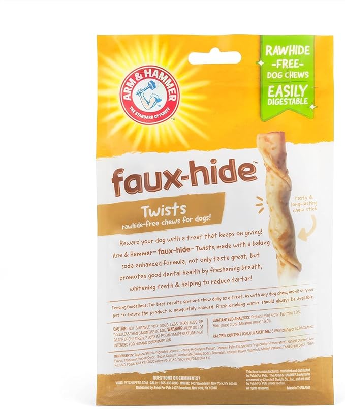 Arm & Hammer for Pets Faux-Hide Dog Dental Treat Twists, 12 pcs - 4 Pack | Rawhide Free Dog Dental Chews in Chicken Flavor Baking Soda Formula Dog Dental Treats for Fresh Breath