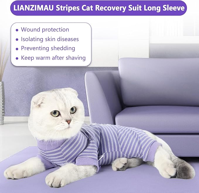 Cat Surgical Recovery Suit Professional for Male Female Dog Abdominal Wounds Cone E-Collar Alternative, Anti-Licking Or Skin Diseases Pet Surgical Recovery Pajama Suit, Soft Fabric Onesie for Cats