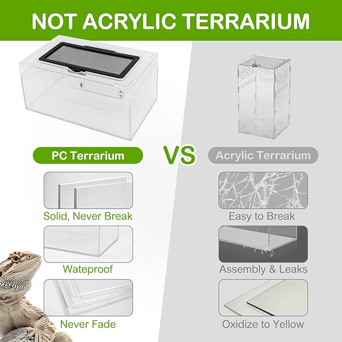 Reptile Terrarium Amphibian Tank Spider Cages Snake Cage 7x11.8x5.9inch Suitable for breeding Lizards,Turtles,Chameleons,Jumping Spiders