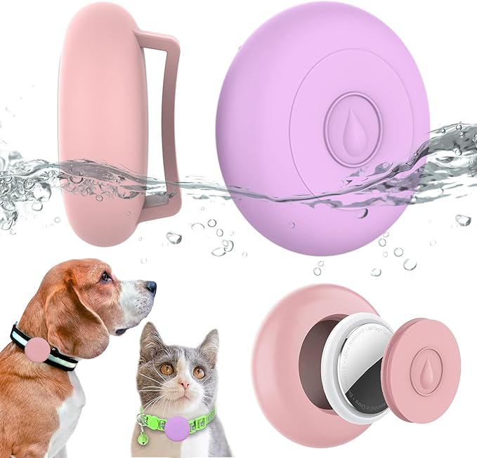 2 Pack Airtag Dog Collar Holder Waterproof, Hidden Silicone Waterproof Airtag Case for Pet Cat Dog GPS Tracker, Anti-Lost Waterproof Airtag Holders Compatible with Apple AirTag for Dog Cat Collar