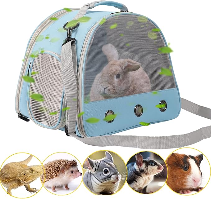 Ventilation Carrier,Bearded Dragon Carrier,Guinea Pig Carrier,Guinea Pig Carrier for 2,Reptile Travel Carrier for Lizards Sugar Glider Hedgehog Rat Parrot Birds,Airline Approved (Blue, Mesh Carrier)