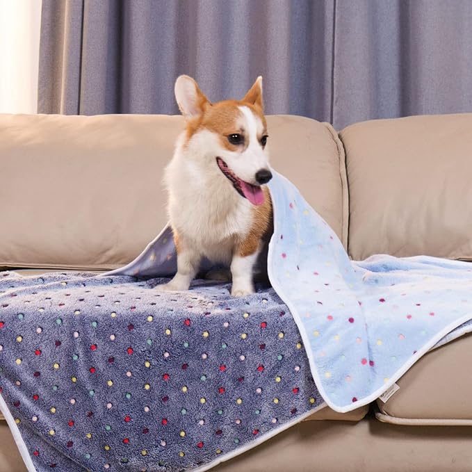 1 Pack 6 Blankets Dog Cat Soft Fluffy Fleece Pet Blanket Warm Cute Print Design Puppy Kitten Blanket Doggy Dot Small(23"x16")