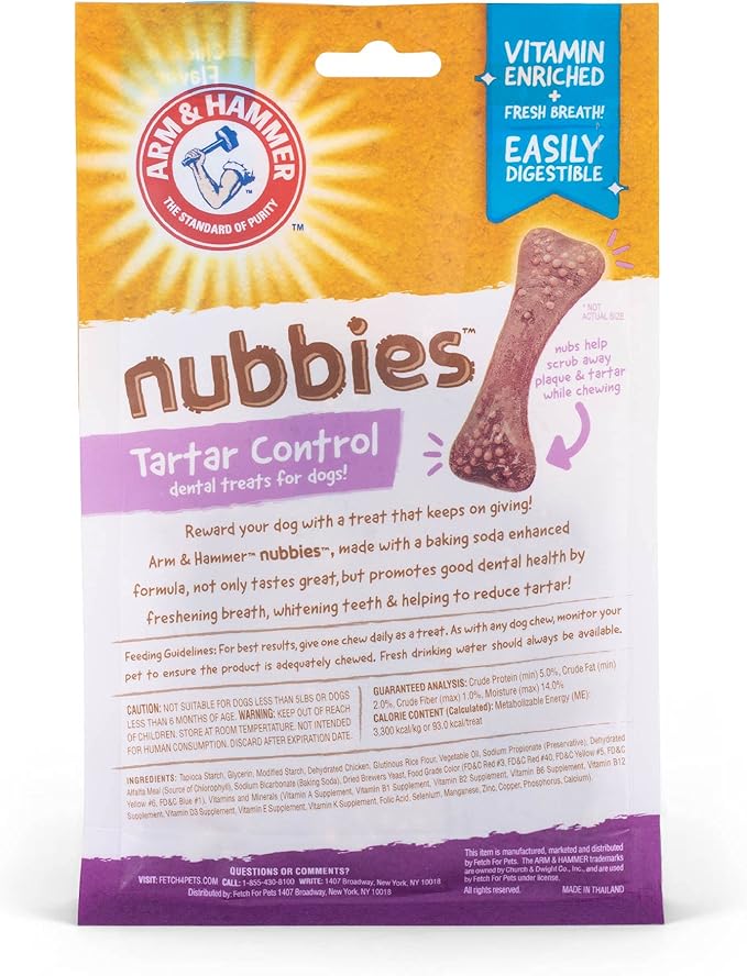 Arm & Hammer for Pets Nubbies Dental Treats for Dogs | Dental Chews Fight Bad Breath, Plaque & Tartar Without Brushing | Chicken Flavor, Size Large (Pack of 1,8 Count Total)