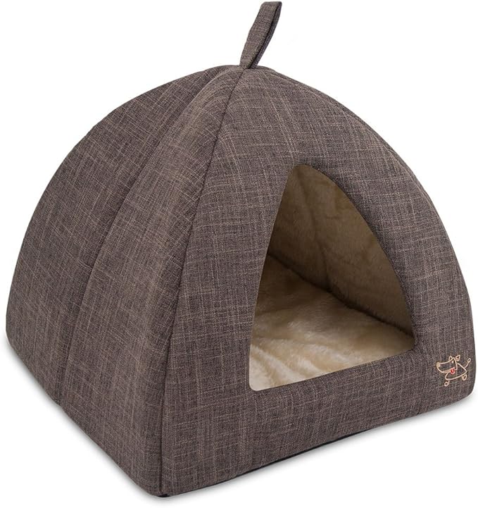 Pet Tent-Soft Bed for Dog and Cat by Best Pet Supplies - Brown Linen, 16" x 16" x H:14"