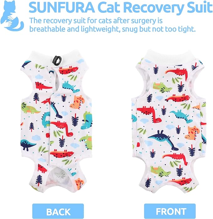 SUNFURA Cat Recovery Suit, Kitten Surgical Full Bodysuit for Abdominal Wound Protector Anti Licking After Surgery, Professional Bandages Cone E-Collar Alternative for Small Male & Female Pets