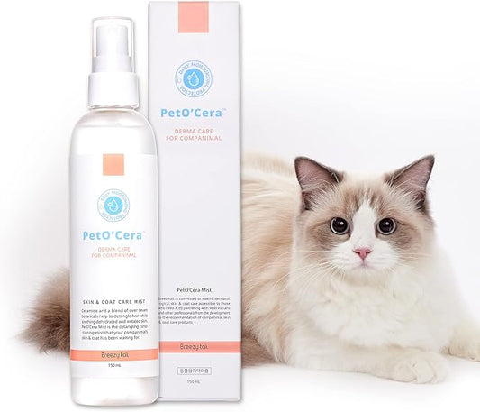 Breezytail PetO'Cera Mist - Ceramide Mist for Dogs & Cats | Hypoallergenic Skin & Coat Care Spray | Flaky, Dandruff Conditioning |Softens & Detangles Hair | 5.07oz