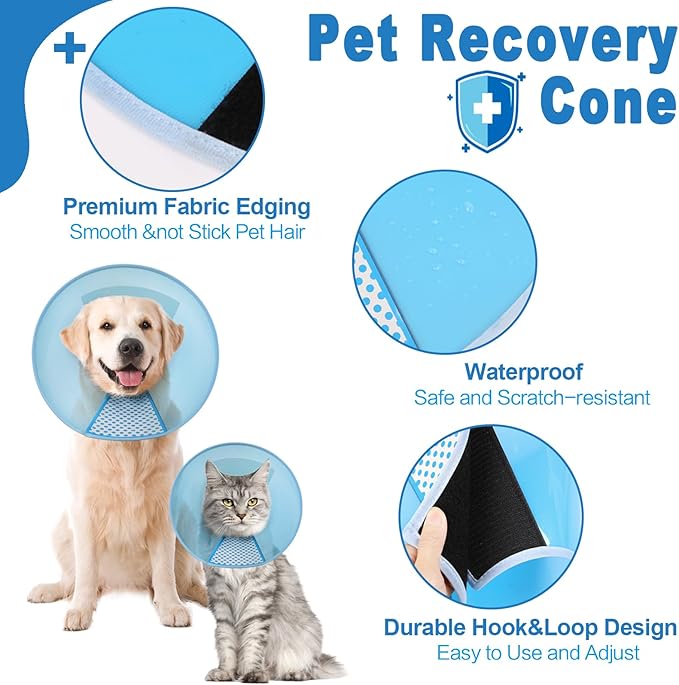 Supet Dog Cone Collar Adjustable After Surgery, Comfortable Pet Recovery Collar & Cone for Large Medium Small Dogs, Elizabethan Dog Neck Collar Plastic Practical