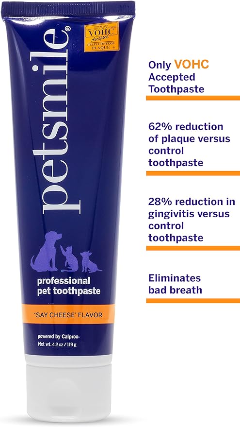 Petsmile Professional Pet Toothpaste - Cat & Dog Teeth Cleaning Supplies - Controls Plaque, Tartar, & Bad Breath - VOHC Accepted Toothpaste - Pet Dental Care Essentials (Say Cheese, 4.2 Oz)